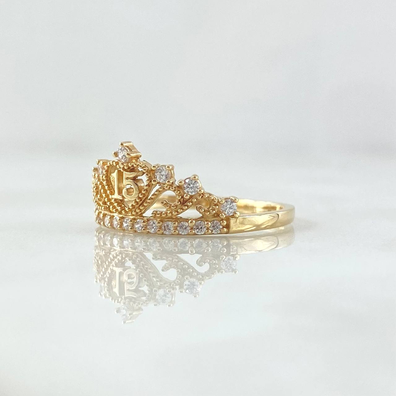 15s Ring Dotted Crown 2.2gr / Size 7 1/4 / White Zircons 18K Yellow Gold