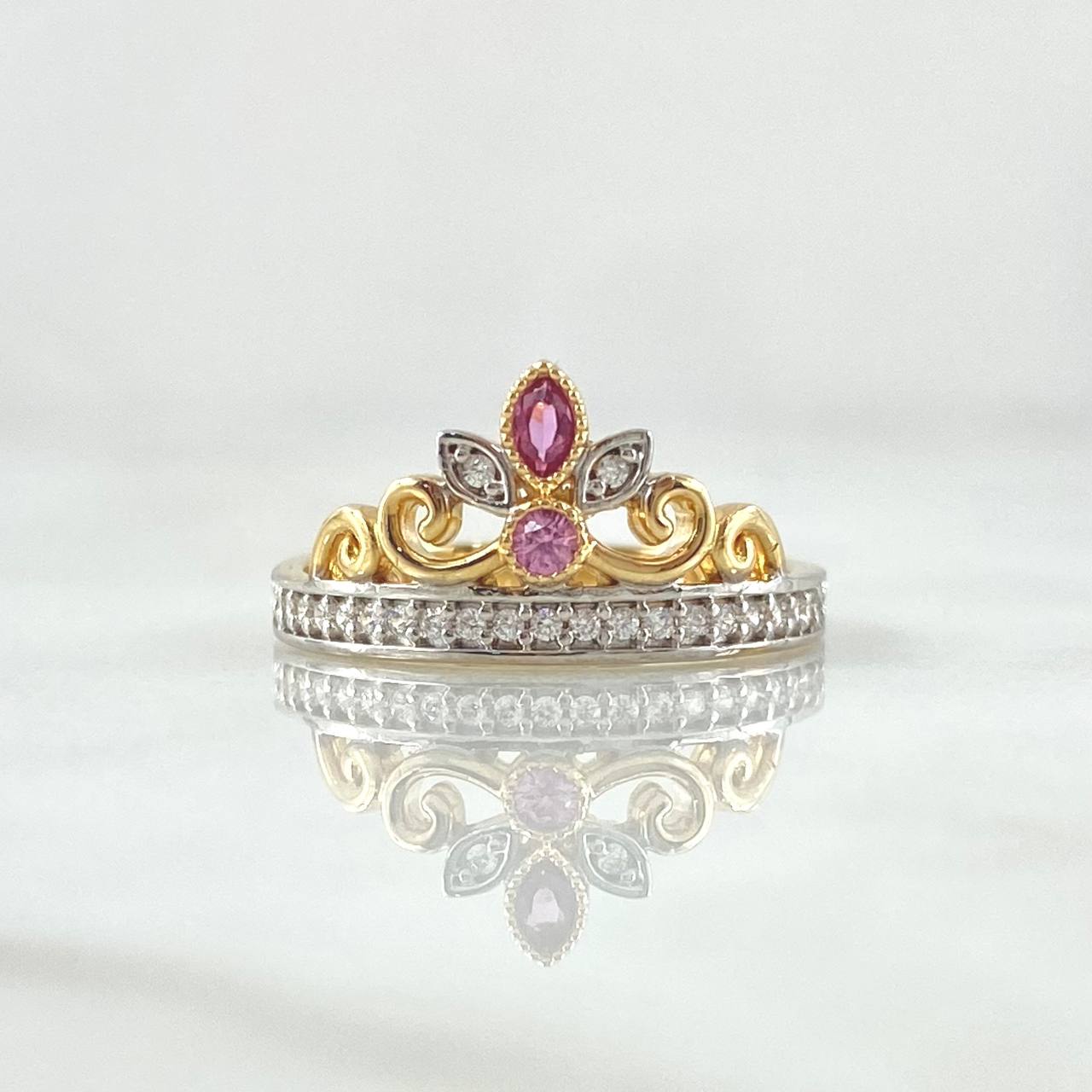 Anillo Corona de Buquet 2.5gr / T5 3/4 / Circones Blancos Lila Dos Oros Amarillo Blanco 18K