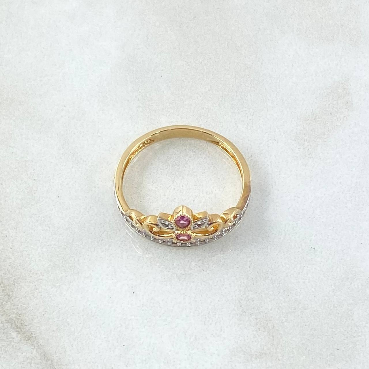 Anillo Corona de Buquet 2.5gr / T5 3/4 / Circones Blancos Lila Dos Oros Amarillo Blanco 18K
