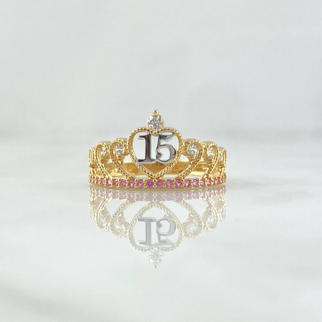 Ring 15s Peacock Crown 2.3gr / T6 1/4 / White Lilac Zircons Two Yellow White Gold 18K