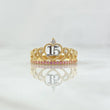 Ring 15s Peacock Crown 2.3gr / T6 1/4 / White Lilac Zircons Two Yellow White Gold 18K