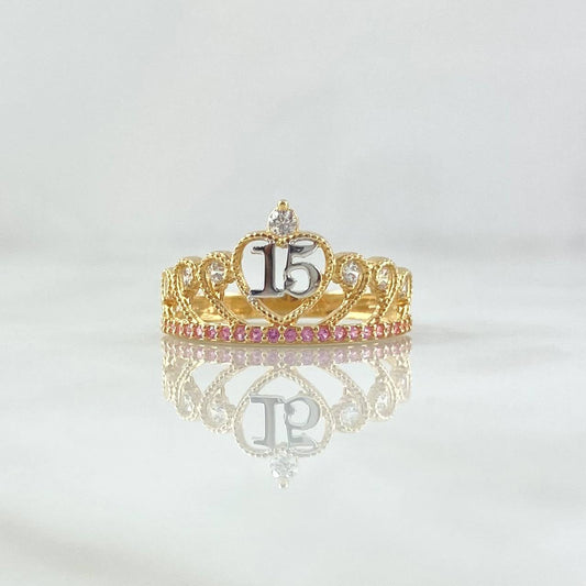 Ring 15s Peacock Crown 2.3gr / T6 1/4 / White Lilac Zircons Two Yellow White Gold 18K