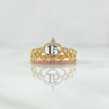 Ring 15s Peacock Crown 2.3gr / T6 1/4 / White Lilac Zircons Two Yellow White Gold 18K