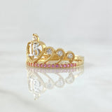 Ring 15s Peacock Crown 2.3gr / T6 1/4 / White Lilac Zircons Two Yellow White Gold 18K