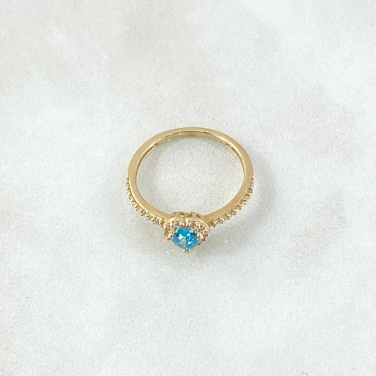 Ring Solitaire Halo Heart 1.7gr / T5 / White Sky Blue Zircons 18K Yellow Gold