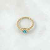 Ring Solitaire Halo Heart 1.7gr / T5 / White Sky Blue Zircons 18K Yellow Gold