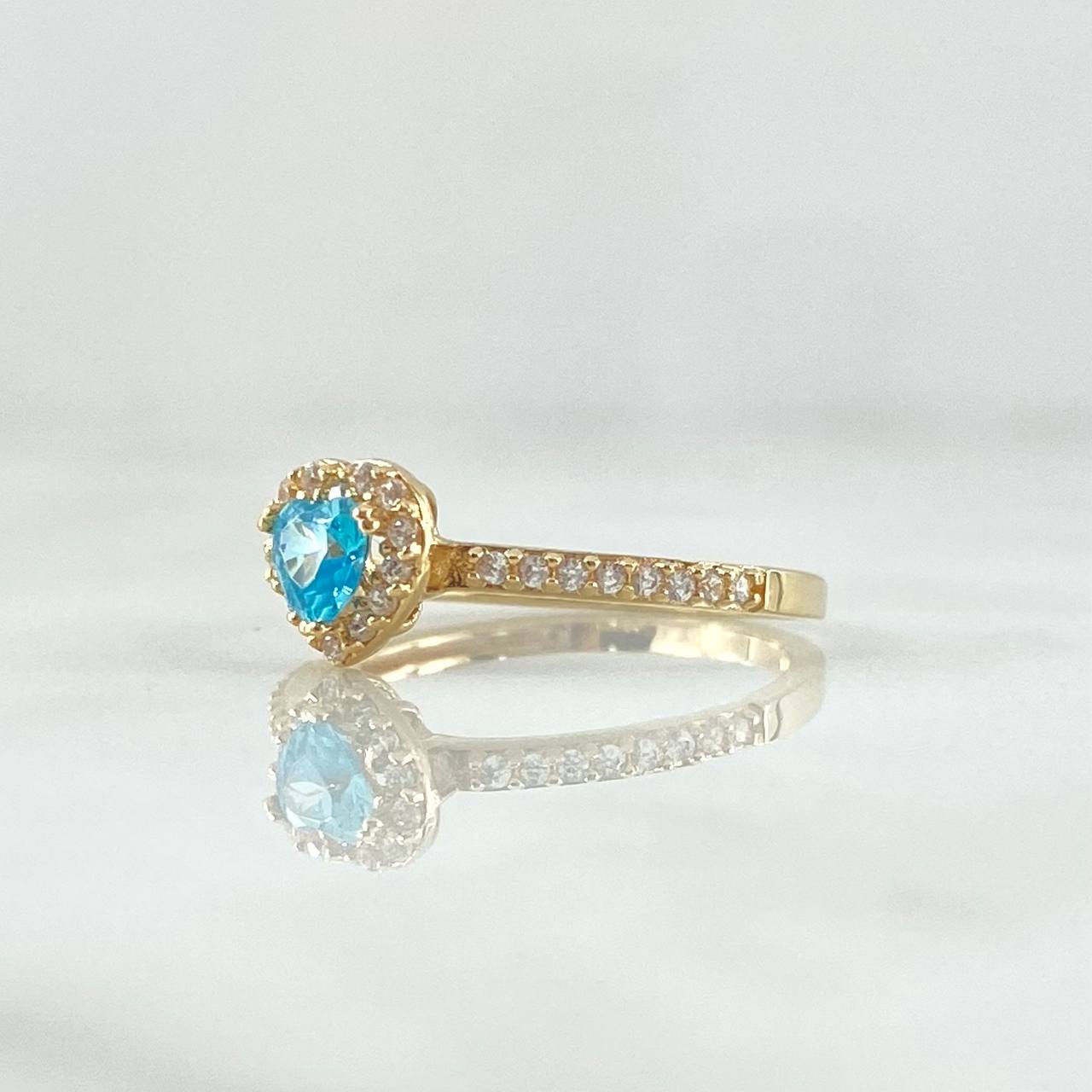Ring Solitaire Halo Heart 1.7gr / T5 / White Sky Blue Zircons 18K Yellow Gold