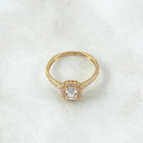 Anillo Solitario Rectangular 2.55gr / T6 3/4 / Circones Blancos Oro Amarillo 18K