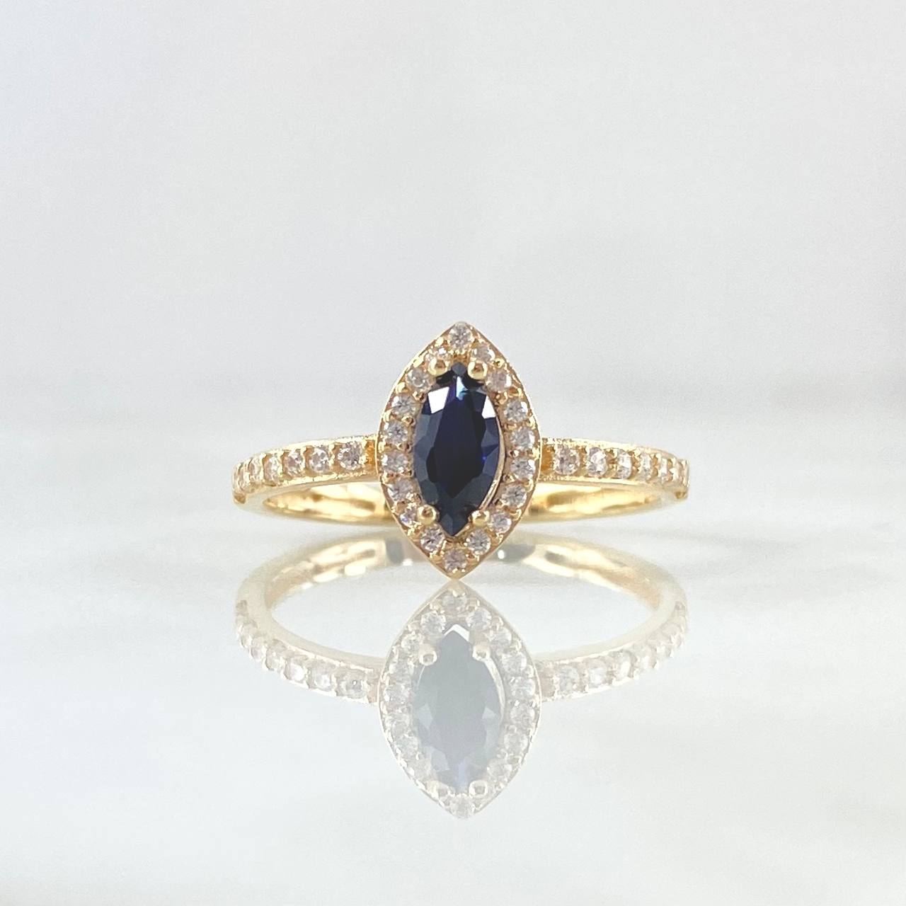Solitaire Ring Solitaire 2.15gr / Size 7 1/4 / White Zircons Royal Blue 18K Yellow Gold