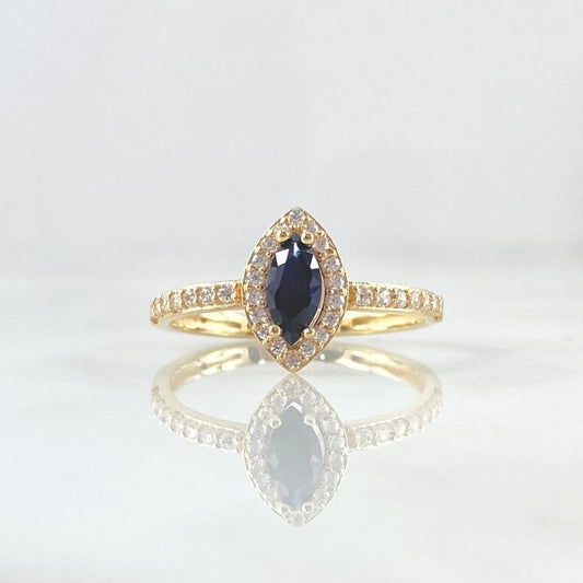 Solitaire Ring Solitaire 2.15gr / Size 7 1/4 / White Zircons Royal Blue 18K Yellow Gold