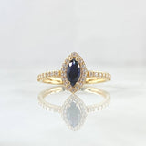 Solitaire Ring Solitaire 2.15gr / Size 7 1/4 / White Zircons Royal Blue 18K Yellow Gold