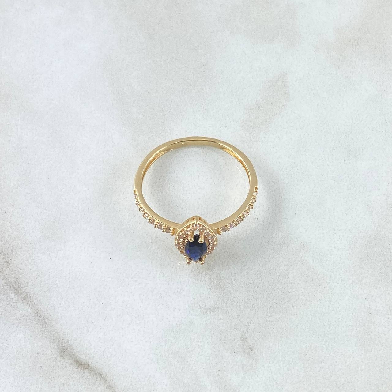 Solitaire Ring Solitaire 2.15gr / Size 7 1/4 / White Zircons Royal Blue 18K Yellow Gold