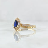 Solitaire Ring Solitaire 2.15gr / Size 7 1/4 / White Zircons Royal Blue 18K Yellow Gold