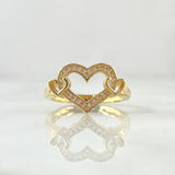 Trapped Hearts Ring 3.15gr / Size 6 1/4 / White Zircons 18K Yellow Gold