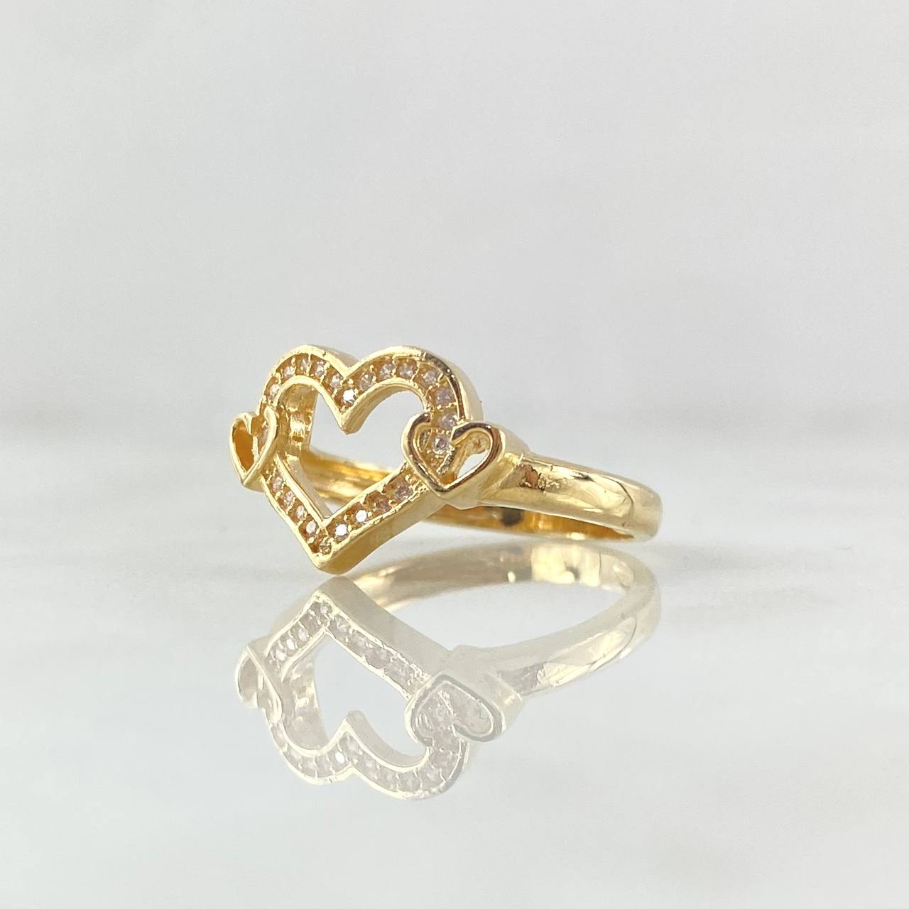 Trapped Hearts Ring 3.15gr / Size 6 1/4 / White Zircons 18K Yellow Gold
