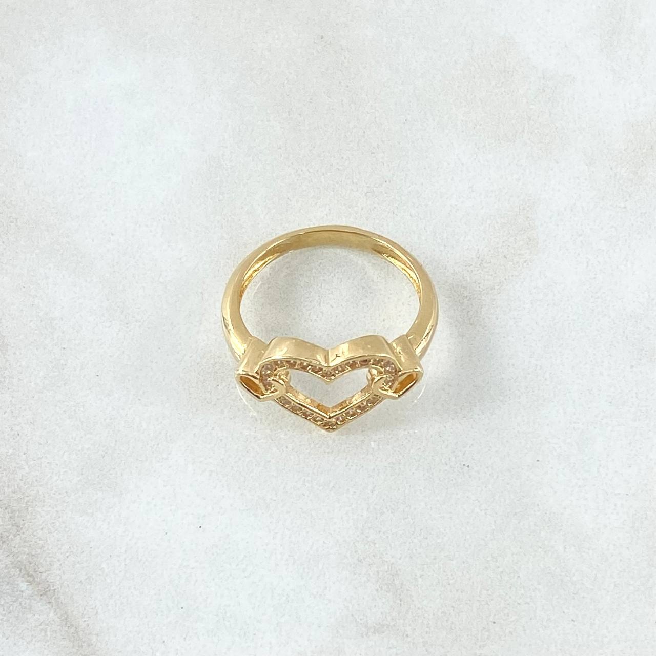Trapped Hearts Ring 3.15gr / Size 6 1/4 / White Zircons 18K Yellow Gold