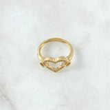 Trapped Hearts Ring 3.15gr / Size 6 1/4 / White Zircons 18K Yellow Gold