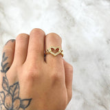 Trapped Hearts Ring 3.15gr / Size 6 1/4 / White Zircons 18K Yellow Gold