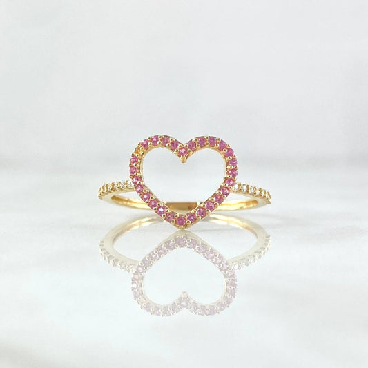 Heart Silhouette Ring 1.5gr / Size 6 3/4 / White Zircons Lilac 18K Yellow Gold