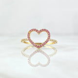 Heart Silhouette Ring 1.5gr / Size 6 3/4 / White Zircons Lilac 18K Yellow Gold