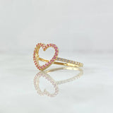 Heart Silhouette Ring 1.5gr / Size 6 3/4 / White Zircons Lilac 18K Yellow Gold