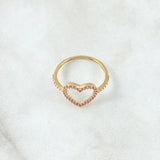 Heart Silhouette Ring 1.5gr / Size 6 3/4 / White Zircons Lilac 18K Yellow Gold