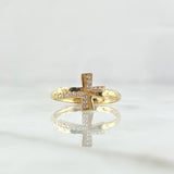 Anillo Crúz Interna 1.5gr / T5 1/4 / Circones Blancos Oro Amarillo 18K