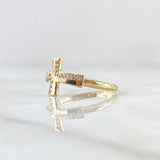 Anillo Crúz Interna 1.5gr / T5 1/4 / Circones Blancos Oro Amarillo 18K
