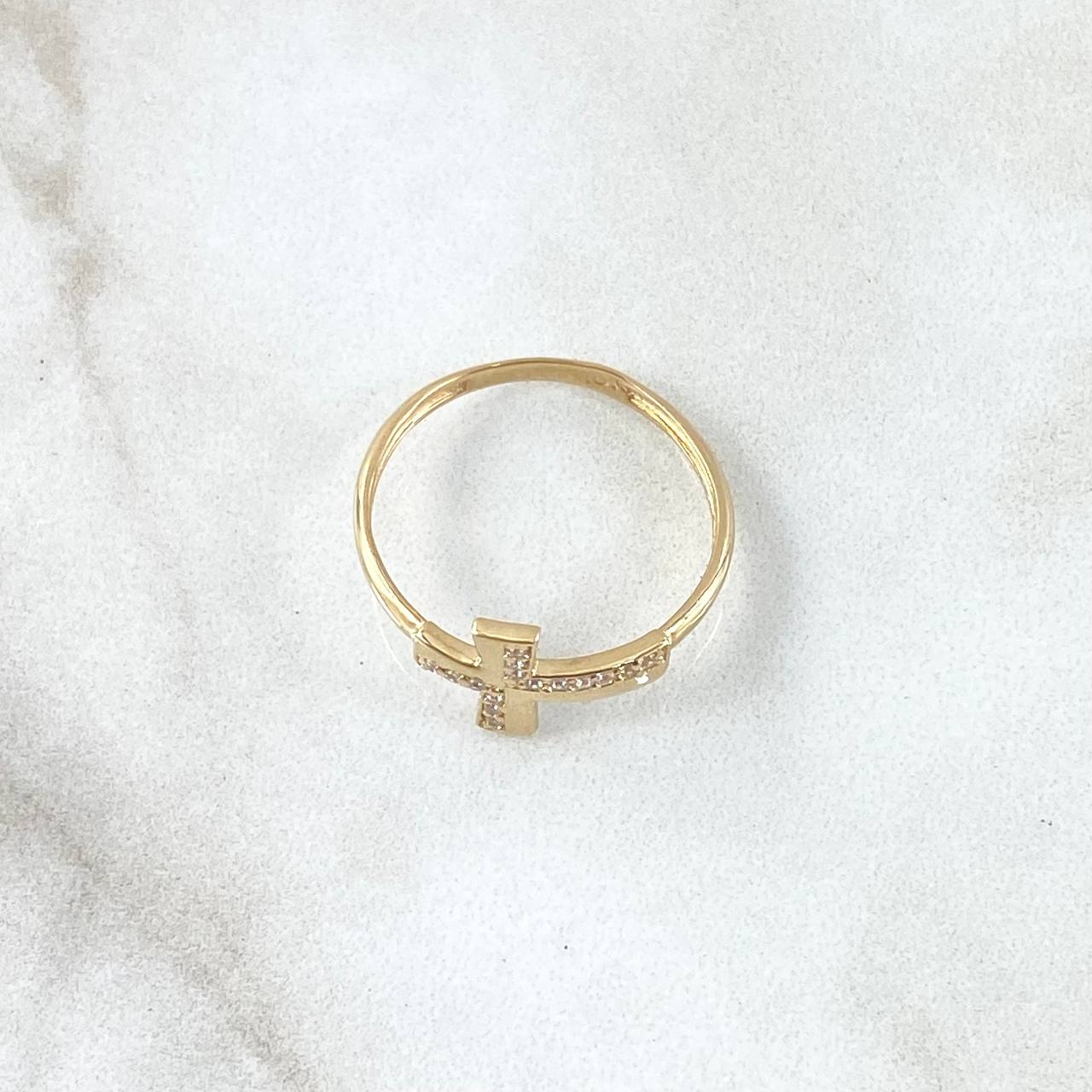 Internal Cross Ring 1.75gr / Size 7 1/4 / White Zircons 18K Yellow Gold