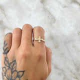 Internal Cross Ring 1.75gr / Size 7 1/4 / White Zircons 18K Yellow Gold