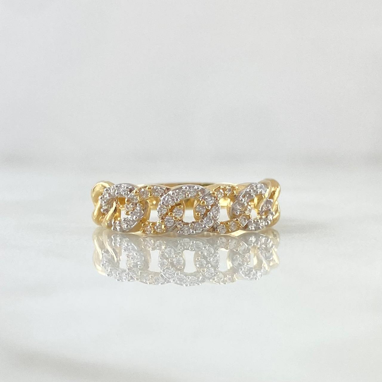 Partial Cuban Ring 2.35gr / Size 6 1/2 / White Zircons Two-tone 18K Yellow and White Gold