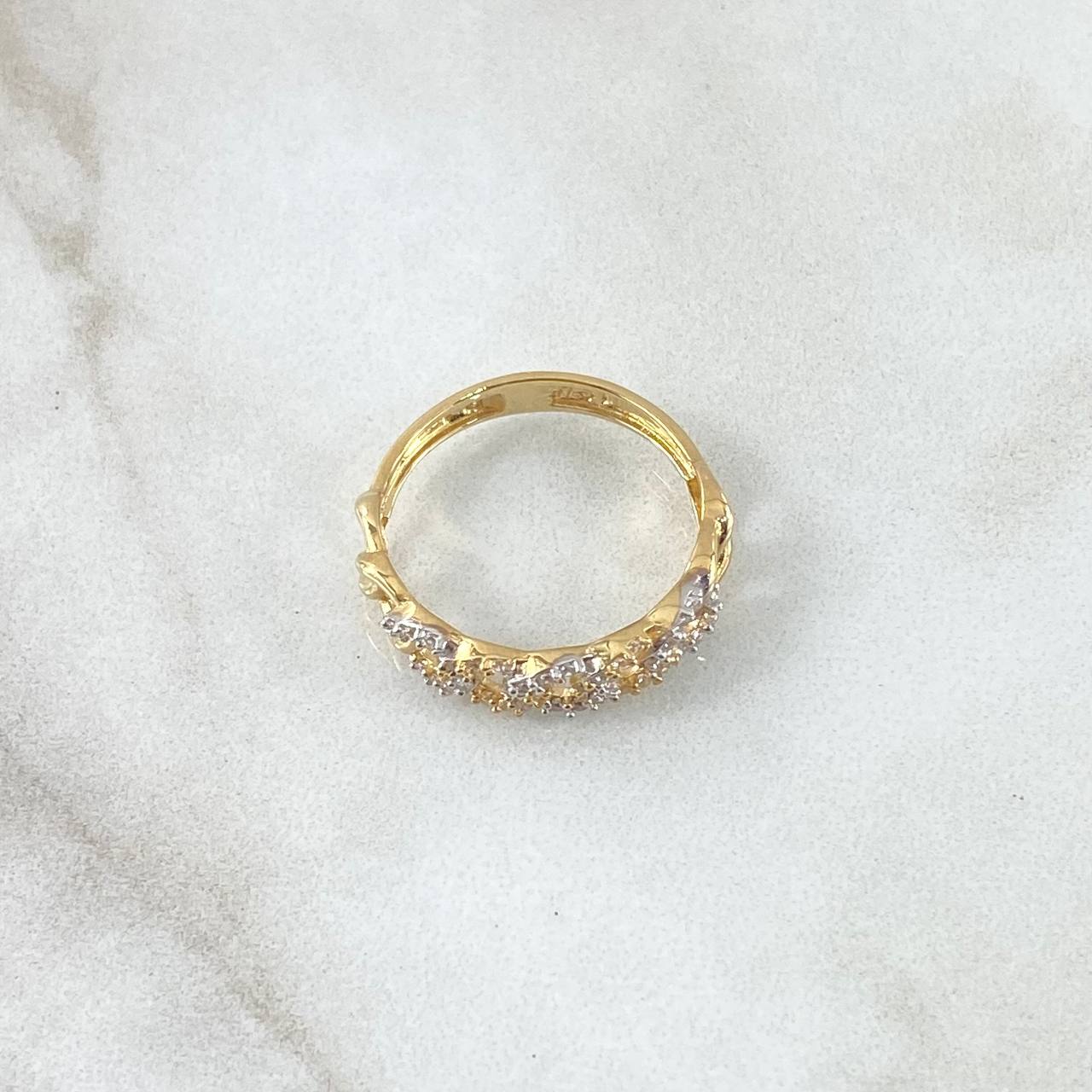 Partial Cuban Ring 2.35gr / Size 6 1/2 / White Zircons Two-tone 18K Yellow and White Gold