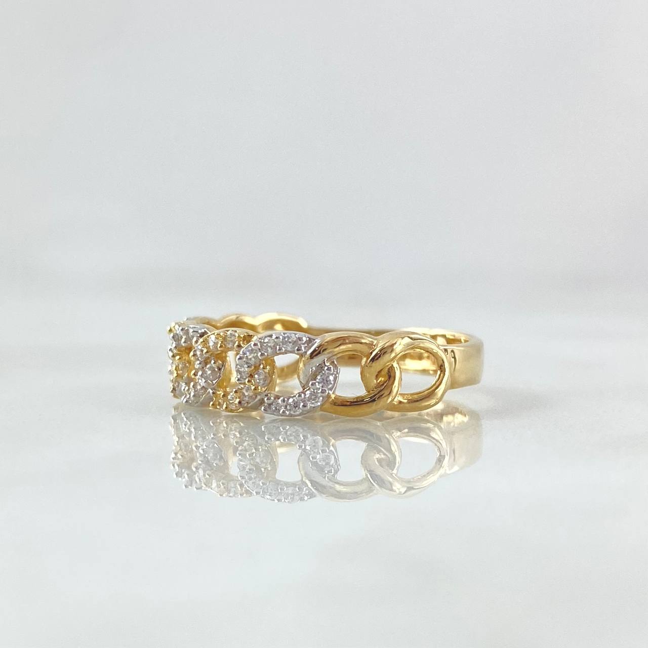 Partial Cuban Ring 2.35gr / Size 6 1/2 / White Zircons Two-tone 18K Yellow and White Gold