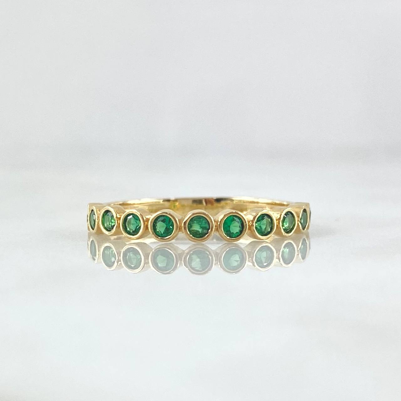 Anillo Ojos Burbujiantes 1.7gr / T7 / Circones Verdes Oro Amarillo 18K