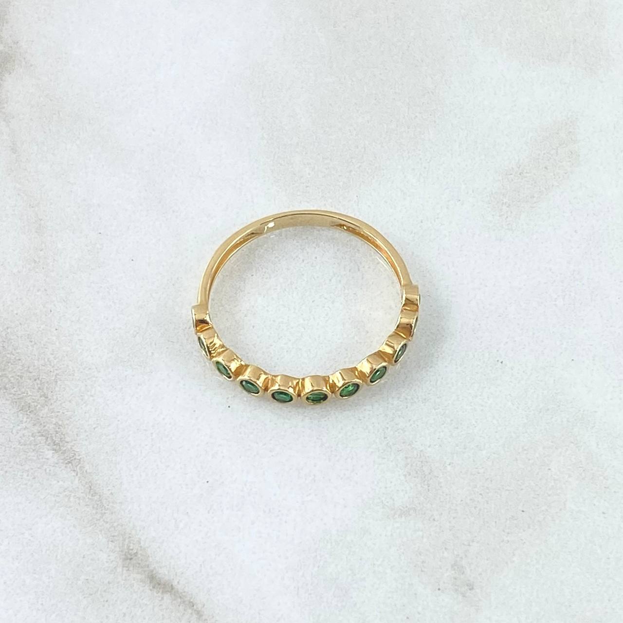 Anillo Ojos Burbujiantes 1.7gr / T7 / Circones Verdes Oro Amarillo 18K