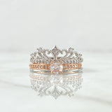 Anillo Corona Real Doble Solitario 4.25gr / T8 / Circones Blancos Dos Oros Blanco Rosa 18K