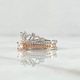 Anillo Corona Real Doble Solitario 4.25gr / T8 / Circones Blancos Dos Oros Blanco Rosa 18K