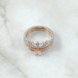Anillo Corona Real Doble Solitario 4.25gr / T8 / Circones Blancos Dos Oros Blanco Rosa 18K