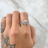 Anillo Corona Real Doble Solitario 4.25gr / T8 / Circones Blancos Dos Oros Blanco Rosa 18K