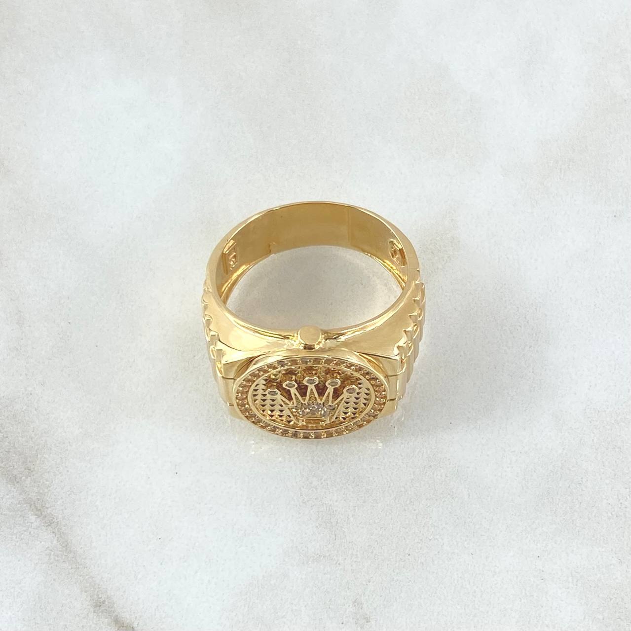 Ring Strap Crown RX Circle 9.5gr / T11 1/2 / White Zircons 18K Yellow Gold ©