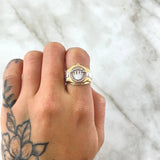 Crown Strap Ring RX 6.85gr / T11 / White Zircons Three 18K Gold *