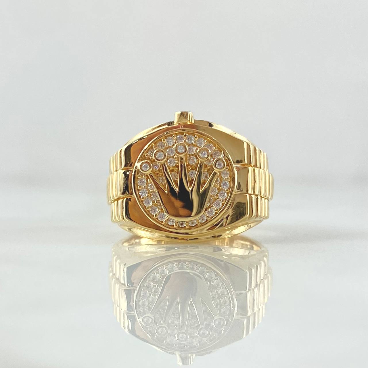 Ring Strap Crown RX 6.6gr / T6 3/4 / White Zircons 18K Yellow Gold ©