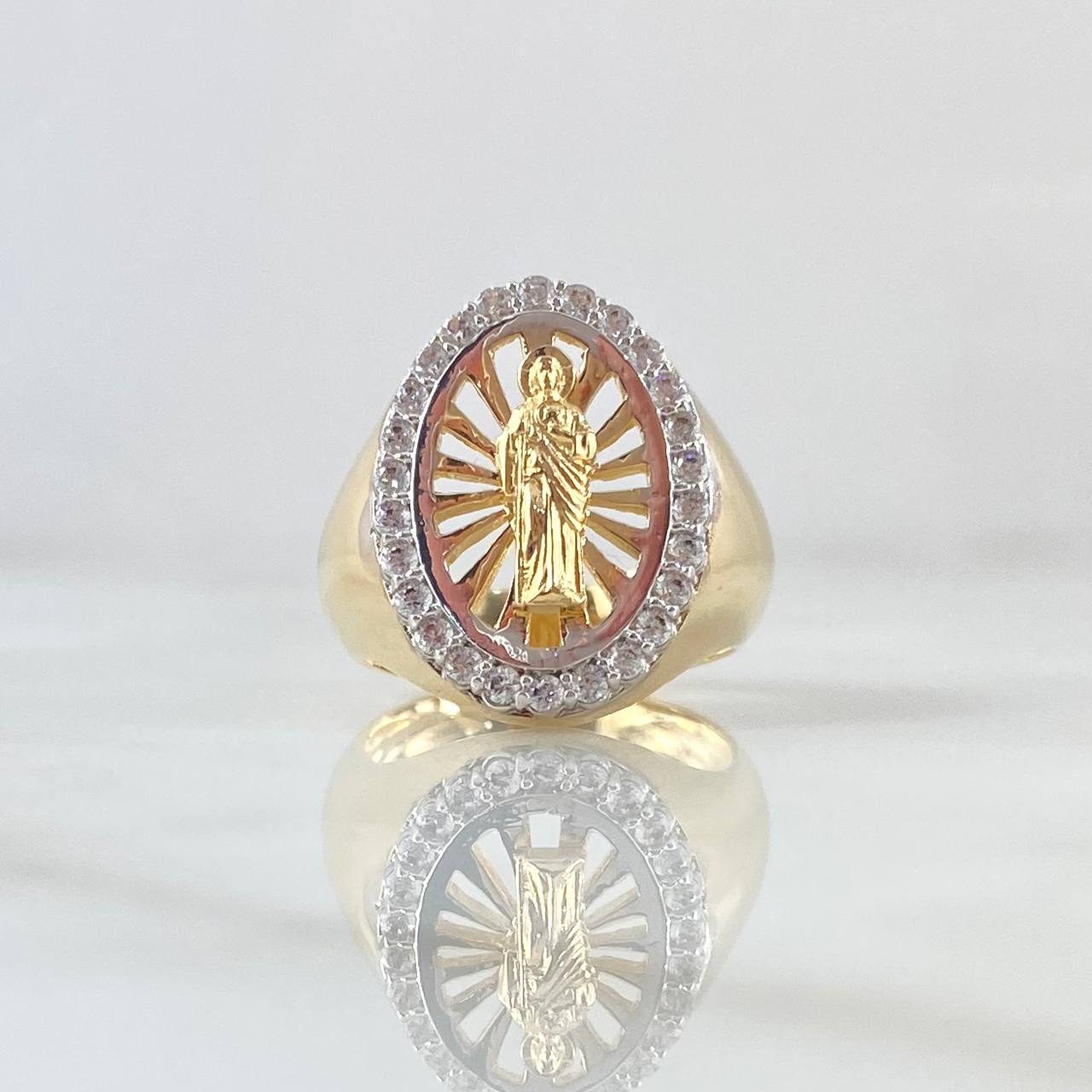 San Judas Filigree Ring 6.3gr / Size 5 1/2 / White Zircons Two-tone Yellow and White 18K Gold *