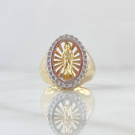 San Judas Filigree Ring 6.3gr / Size 5 1/2 / White Zircons Two-tone Yellow and White 18K Gold *