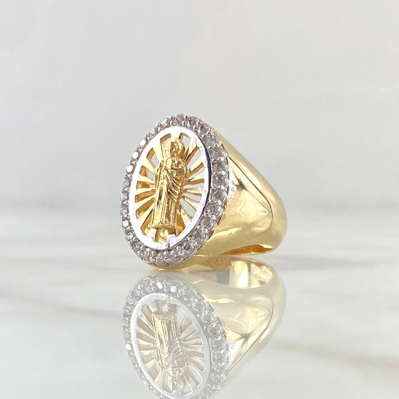 San Judas Filigree Ring 6.3gr / Size 5 1/2 / White Zircons Two-tone Yellow and White 18K Gold *