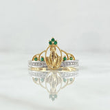 Anillo Corona Virgen Milagrosa 2.35gr / T7 1/4 / Circones Blancos Verdes Dos Oros Amarillo Blanco 18K *