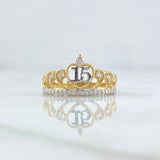 Anillo Corona Corazón 15s 2.4gr / T7 1/4 / Circones Blancos Dos Oros Amarillo Blanco 18K *