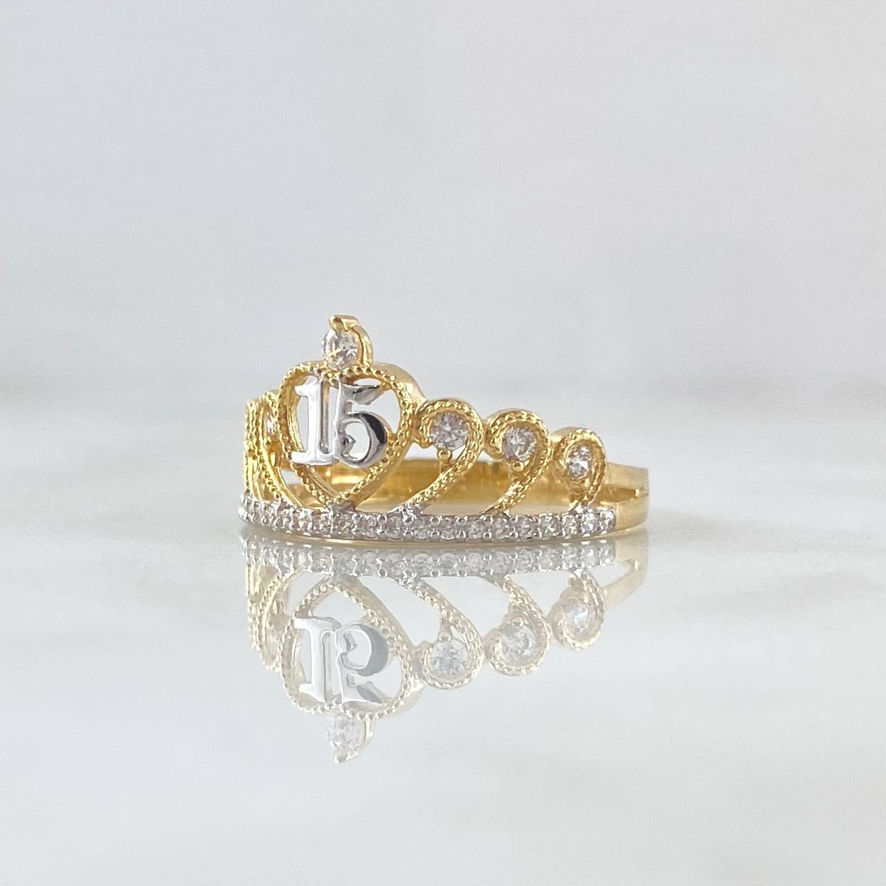 Anillo Corona Corazón 15s 2.4gr / T7 1/4 / Circones Blancos Dos Oros Amarillo Blanco 18K *
