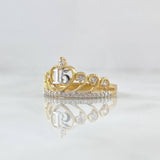 Anillo Corona Corazón 15s 2.4gr / T7 1/4 / Circones Blancos Dos Oros Amarillo Blanco 18K *