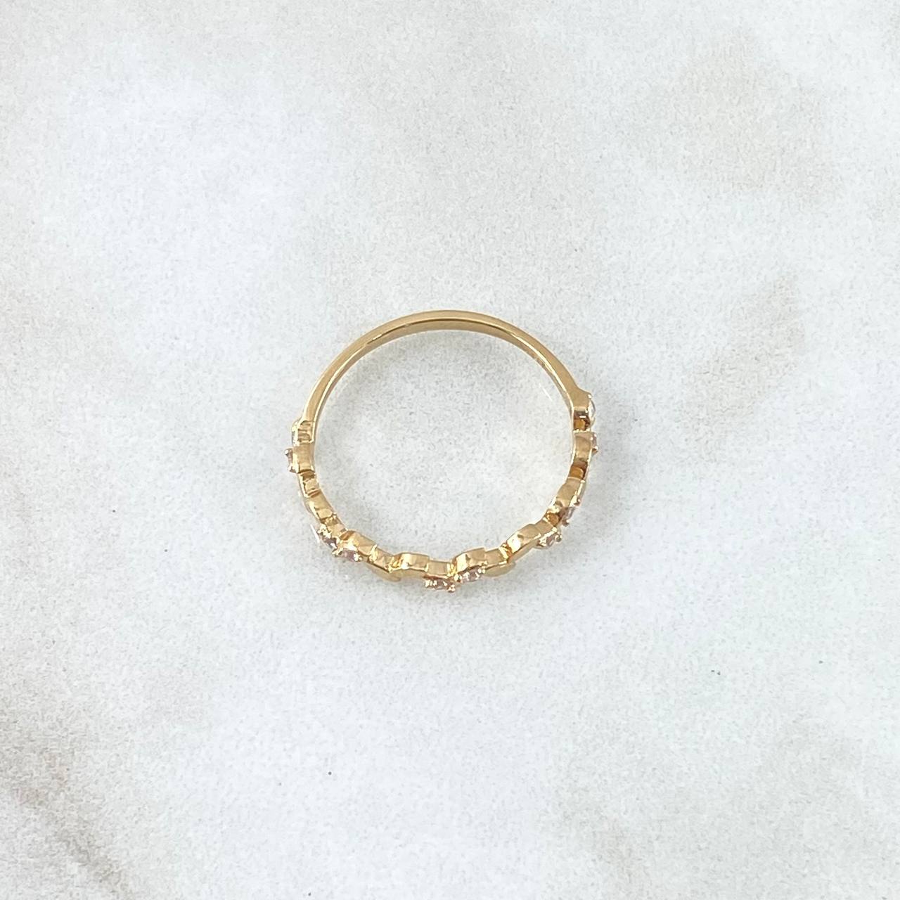 Anillo Hojas Intercaladas 1.3gr / T5 3/4 / Circones Blancos Oro Amarillo 18K